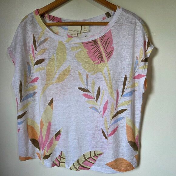 EUC CYNTHIA ROWLEY BOATNECK SUMMER PRINT LINEN TOP SIZE SMALL - Picture 3 of 13